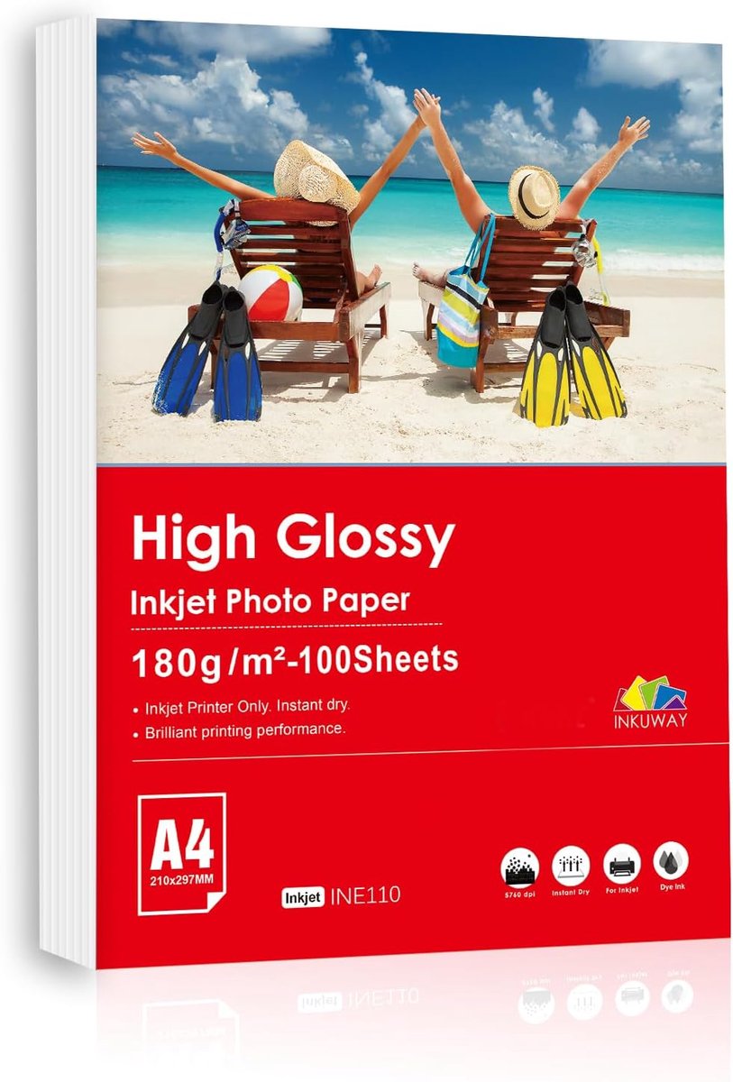 SnelShoppen - A4 Glanzend Fotopapier 180Gsm - 100 Vellen Inkjet voor Foto's, DIY Crafts, Levendige Kleuren, Milieuvriendelijk, Voor Alle Inkjetprinter