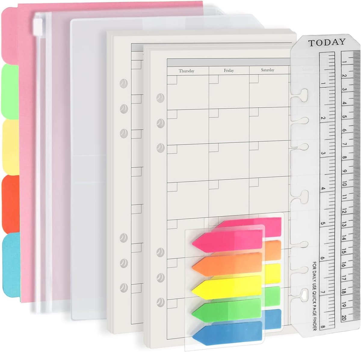SnelShoppen - A5 6-Gats Vulset Waarde Pack, 90 Vellen Papier met Stickers en Scheidingsvellen, Planner Invoegen met Notitieboek Pocket voor A5 Navullb