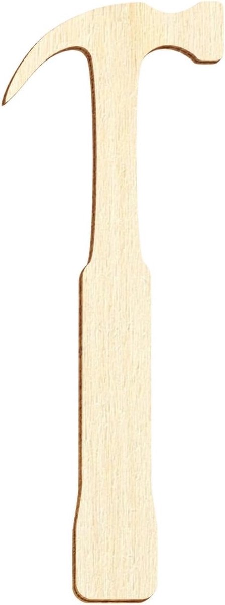 Houten hamer - Decoratie accessoire - Knutselen en versieren - Gelaserd met bruine rand - 33 cm - Natuurlijk hout