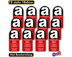 Jerma - Asbest sticker - set 12 st - 10x5 cm p.st. - Zelfklevend - Vinyl - Weerbestendig - Krasvrij