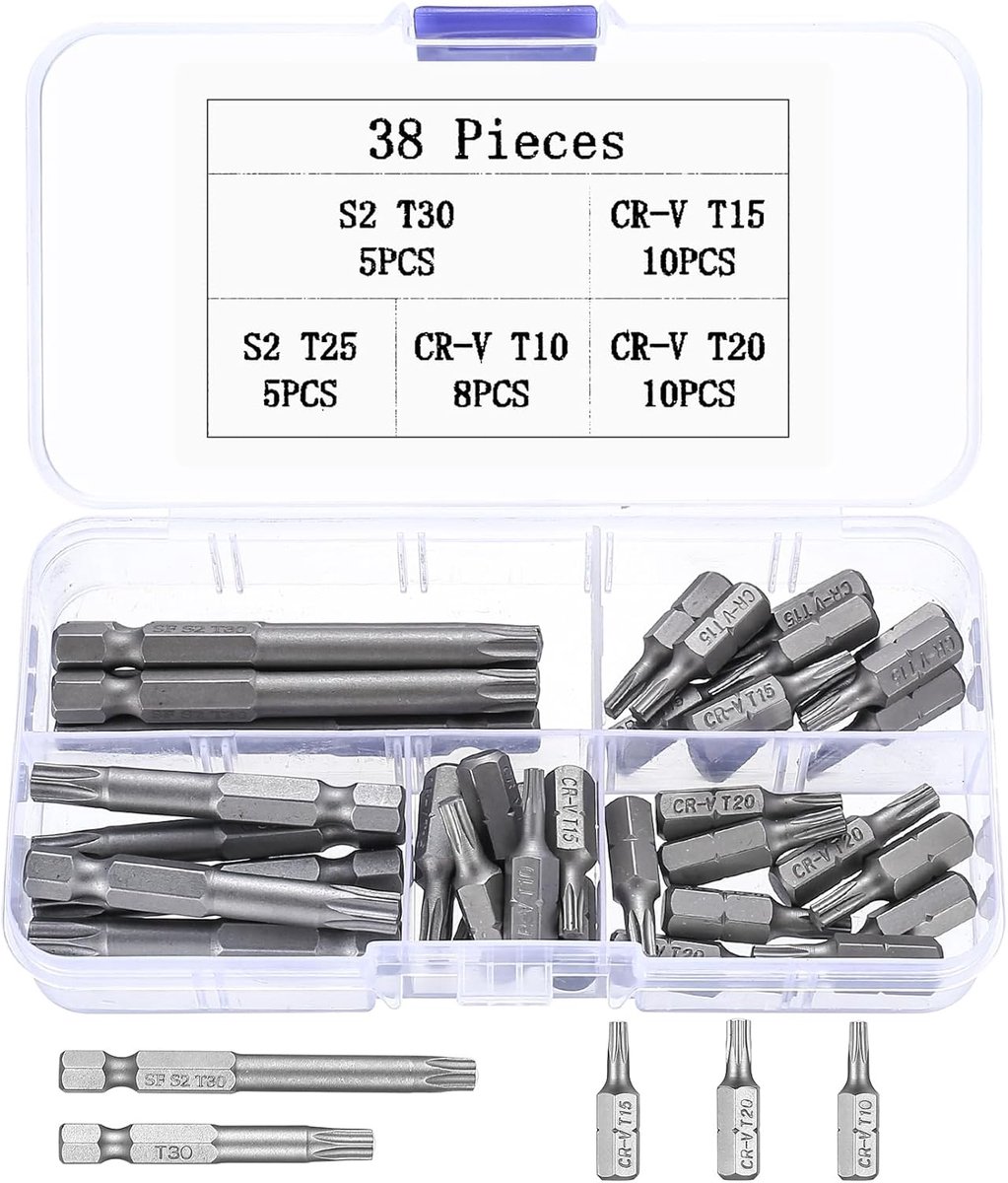 SnelShoppen - Torx bit set T10, T15, T20, T25, T30 - 38 stuks 1/4 inch zeskantige torx bits - Hoge kwaliteit koolstofstaal - Ideaal voor schroeven en