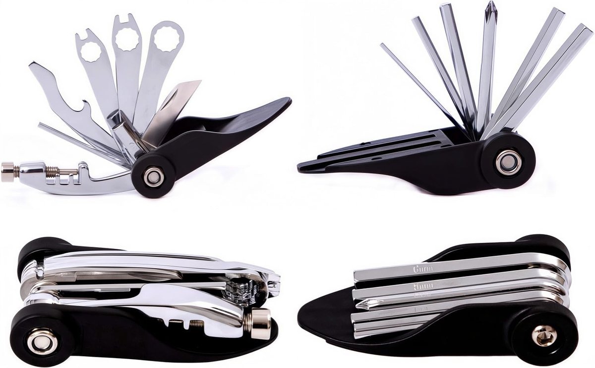 SnelShoppen - Fietsreparatieset 3-in-1 Bandenlichter met Lijmvrije Plakkers, Multitool met Kettingprikker & Waterdichte Zadeltas voor Racefiets en Mou