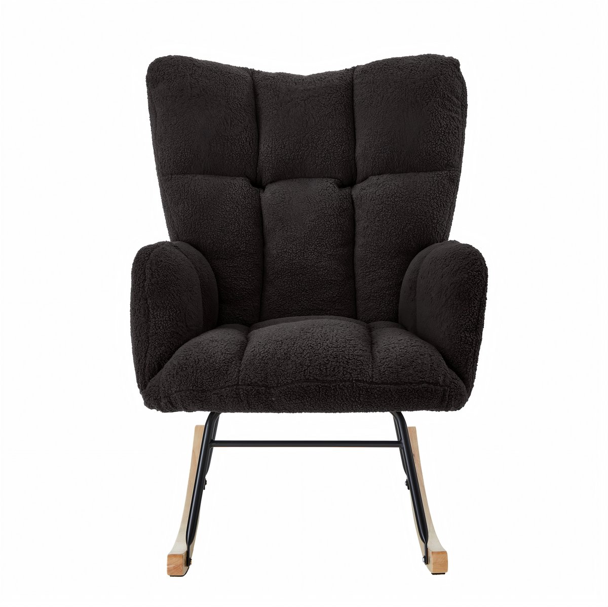 Moderne schommelstoel 69×89×101 cm – Veelzijdige relaxfauteuil voor woonkamer, slaapkamer, kantoor, kinderkamer & balkon, stijlvolle fauteuil met houten voetenframe & metalen frame, Scandinavisch design
