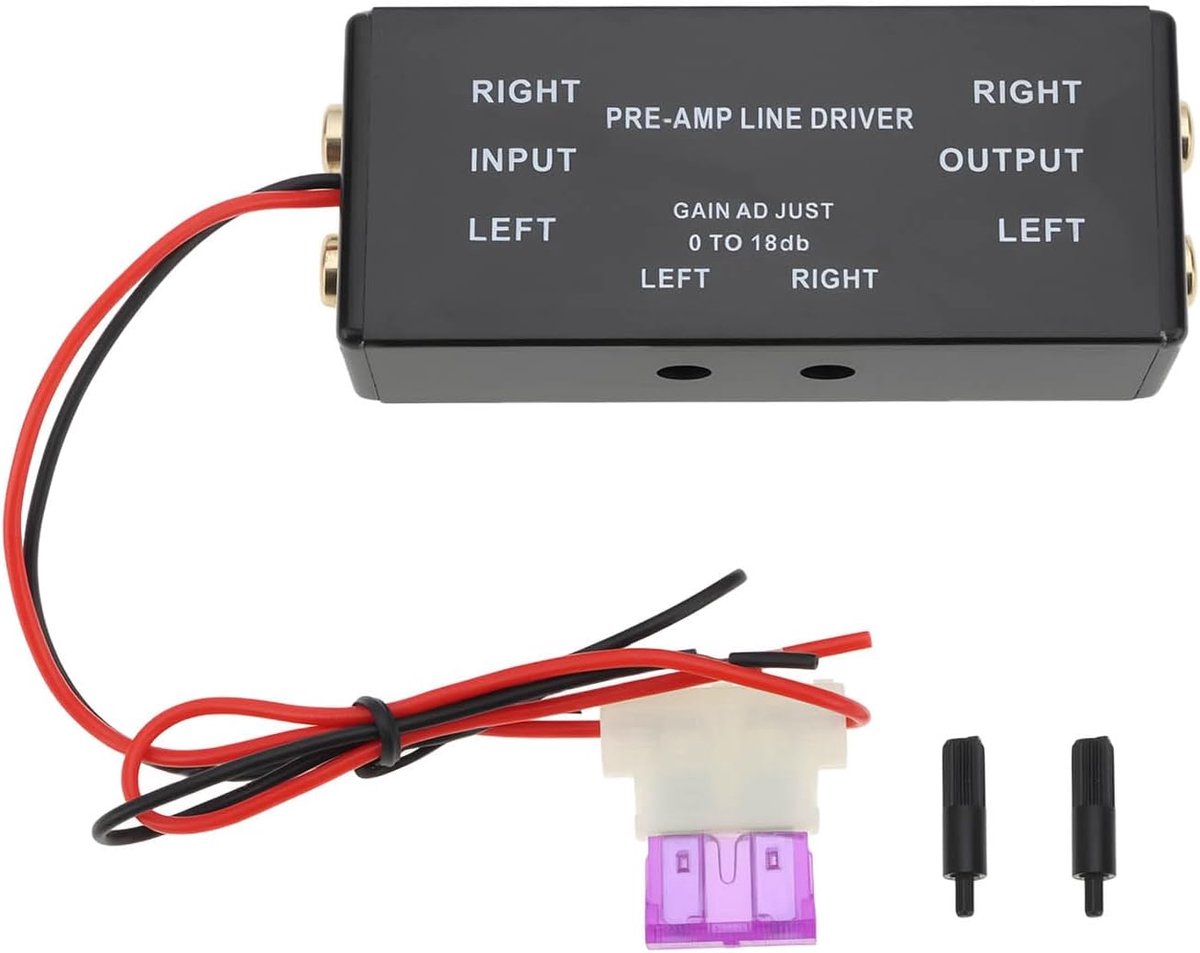 SnelShoppen - RCA Signaalversterker Pre-Amp voor Auto en Boot - Instelbare Versterking 0.1-18dB - Hoog S/N Verhouding 96dB - Audio Accessoires