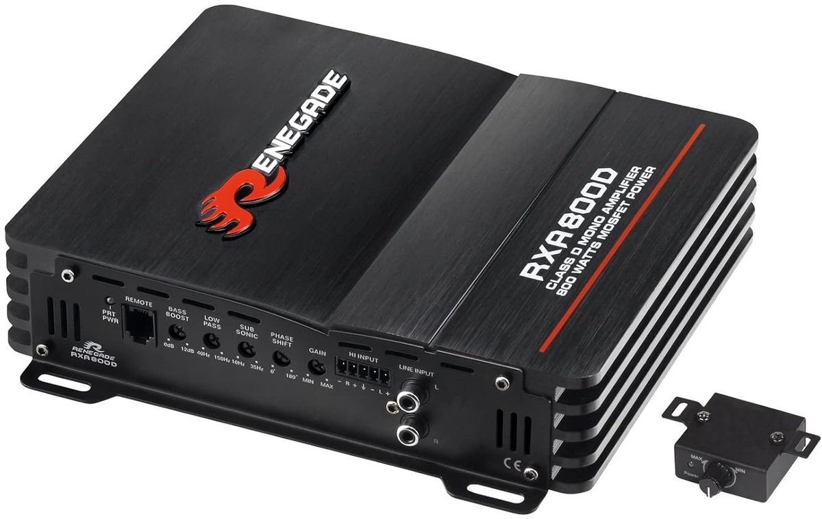 SnelShoppen - Mono Class D Versterker 800 Watt RMS 1 Kanaal, 400 Watt RMS bij 1 Ohm, Bass Boost, Auto Power On, Zwart, Perfect voor Auto Audio en Bass