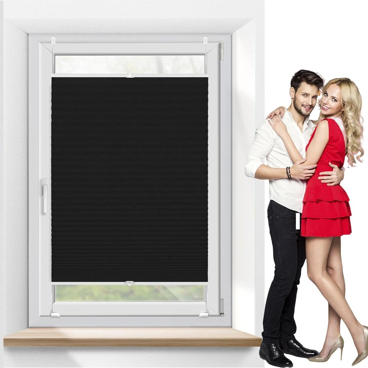 Plisségordijn - Inkijkbescherming Rolgordijn - Privacy in huis - Boren niet nodig - 35 x 6