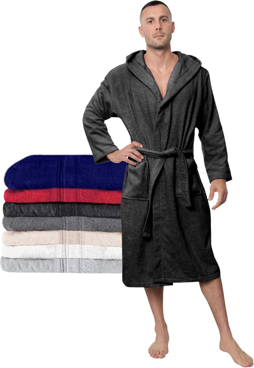 SnelShoppen - Badjas voor Mannen - Zacht en Donzig - 100% Katoen OEKO-TEX® Gecertificeerd - Met Capuchon - Perfect voor Thuis, Douche, en Ontspanning