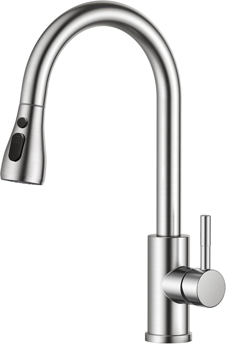 SnelShoppen - Keukenmengkraan met Uittrekbare Spuit, Hoge Druk Keukentap met 360° Draaiend, RVS, 2 Waterstraal Types, Hoog Boog Ontwerp, 66 cm Uittrek