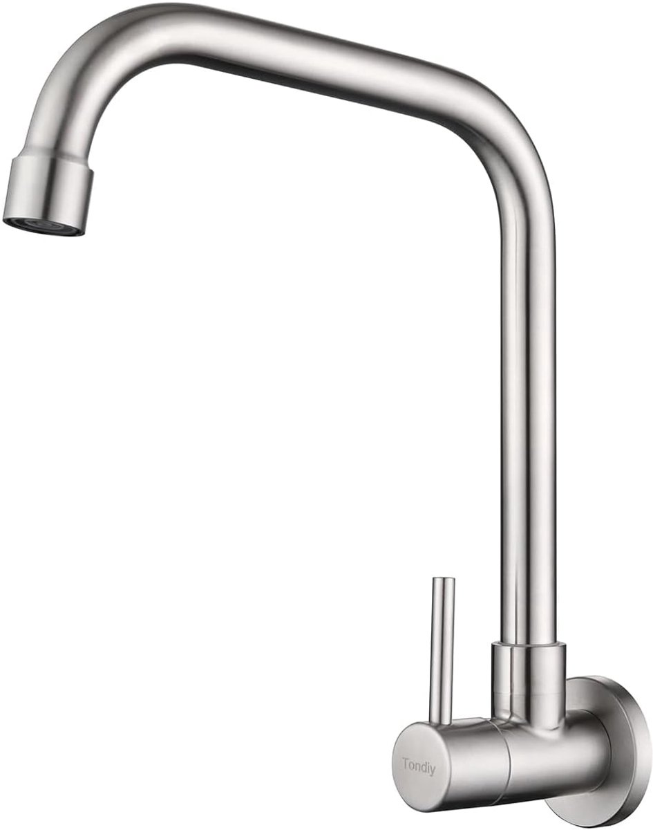 SnelShoppen - Keukenkraan Wandmontage Koud Water 360° Draaiend | Wandkraan Koud Water Tap | RVS Wandkraan Koud Water Mat Zwart | Ideaal voor Keuken en
