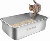 YYCHAN RVS Kattenbak - Groot Open Kattentoilet - L - 45x35x15cm - Inclusief Siliconen Anti-slip - Hygiënisch & Anti-geur - L
