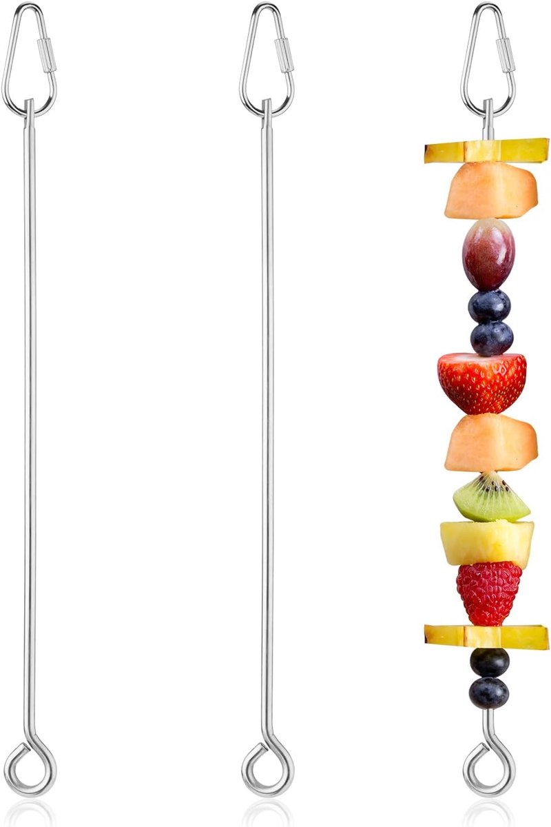 SnelShoppen - 3 Stuks Parrot Fruit Skewers - RVS Vogel Groente Spiesen met Haak - Voerhouder voor Papegaaien - Geschikt voor Parkieten en Ara's - 27cm