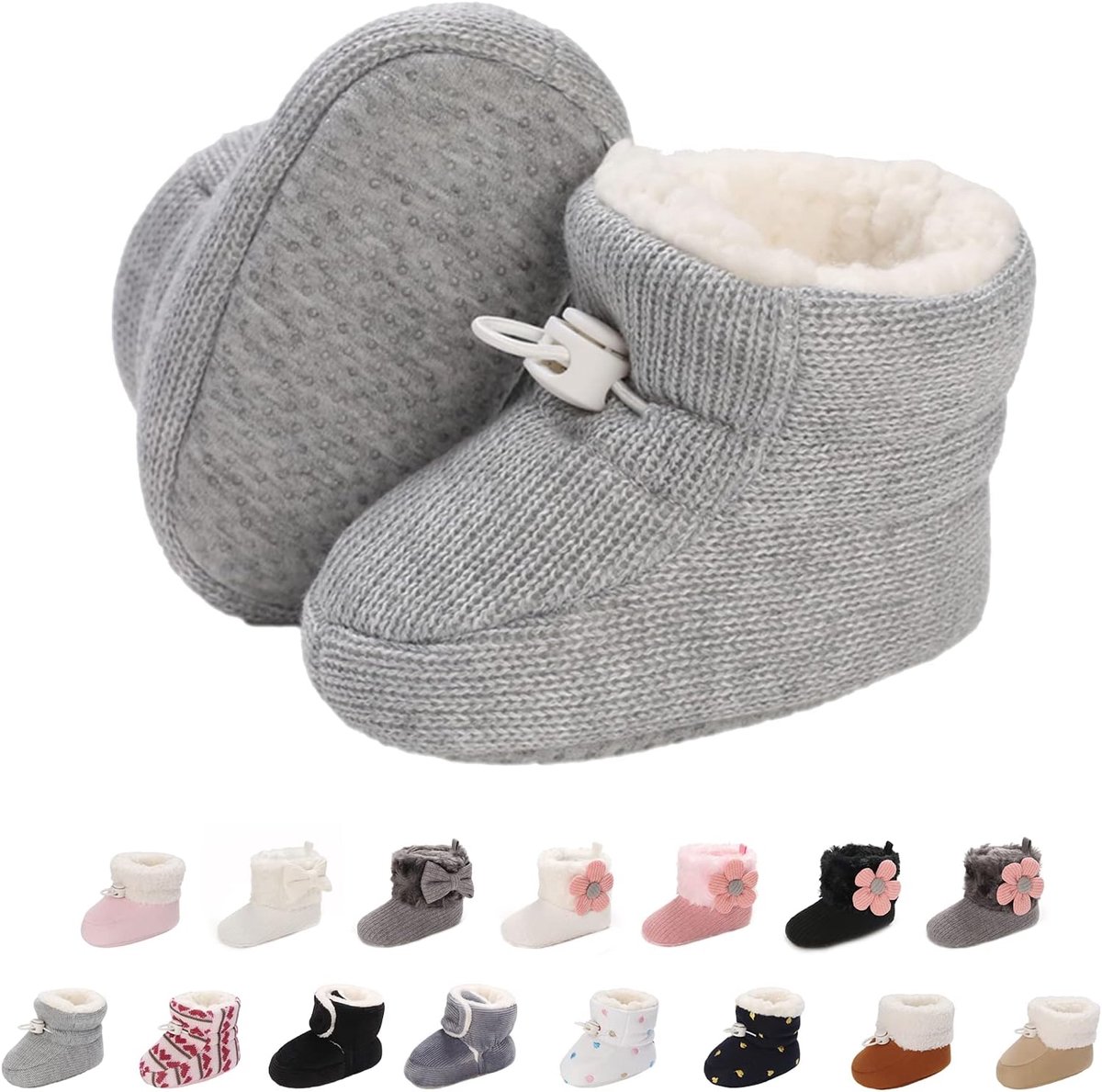 SnelShoppen - Baby Newborn Fleece Bootie - Winter Warm Non-Slip Soft Sole Schoenen - Cute Adjustable Crawling Prewalker Boots voor Meisjes en Jongens
