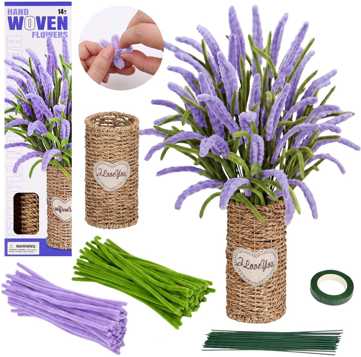 Draadjes om bloemen te maken, set om boeketten in een vaas te maken, LAVENDEL DIY voor meisjes 14+