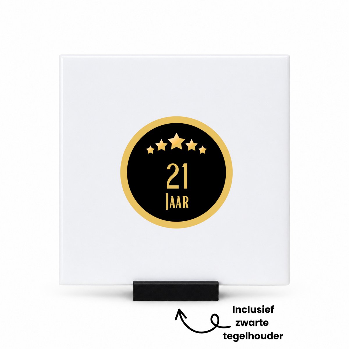 Hacebo 21 jaar tegeltje met tegelhouder - iemand die 21 jaar is geworden of 21 jaar lang een relatie hebben of getrouwd zijn - tegeltjes met tekst - verjaardagscadeau - verjaardag - cadeau - kado - geschenk - gift - spreuktegels - 10.8x10.8 CM Wit