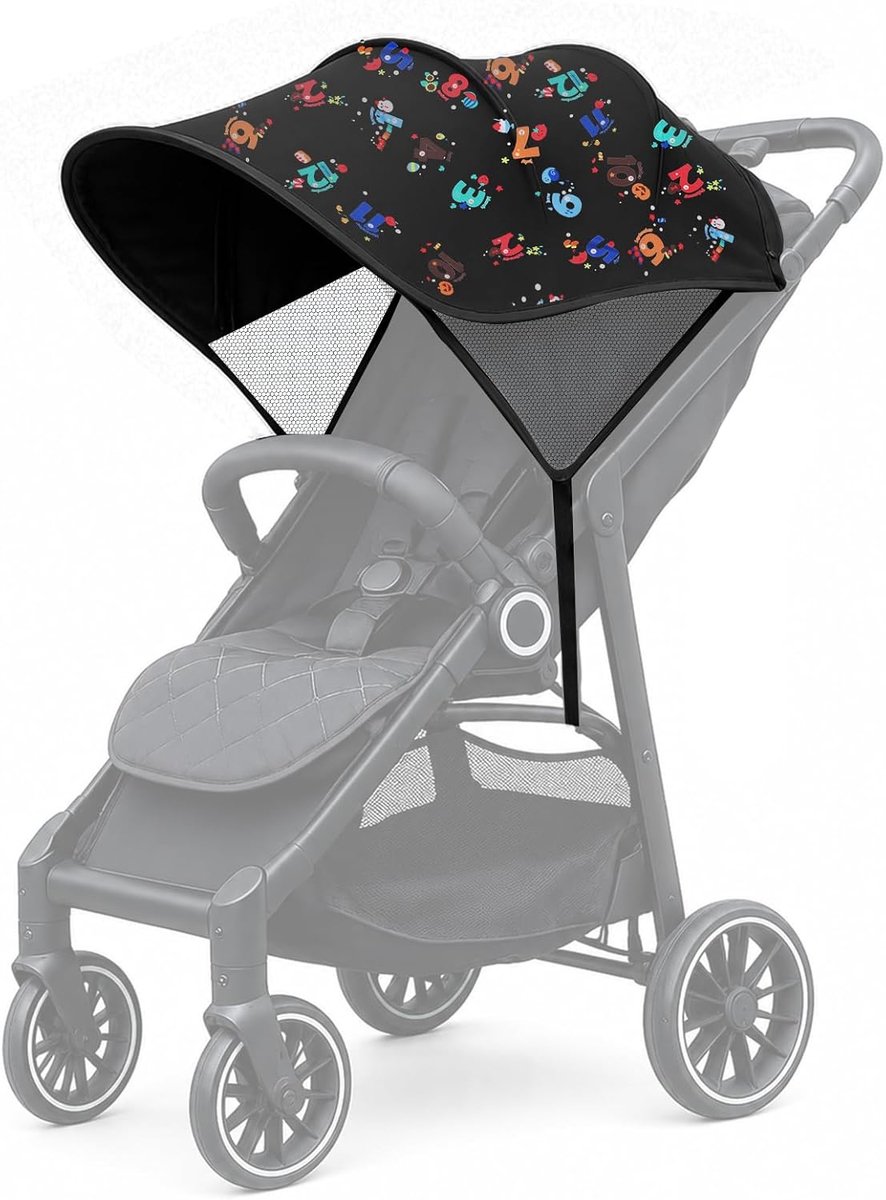 SnelShoppen - Pram Canopy UV Bescherming, Zonbescherming, Buggy, Zonnescherm, Ademend Materiaal, Verstelbaar, Ideaal voor Kinderen en Lente/Zomer