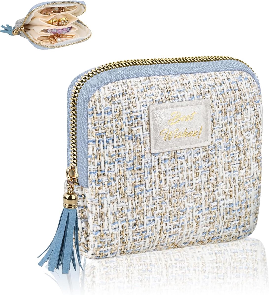 SnelShoppen - Kleine Sieradenbox, Reistas voor Sieraden, Organiser met 5 Compartimenten, Earring Pouch, Neemt Weinig Ruimte in, 13 x 12 x 2.5 cm, Wit,