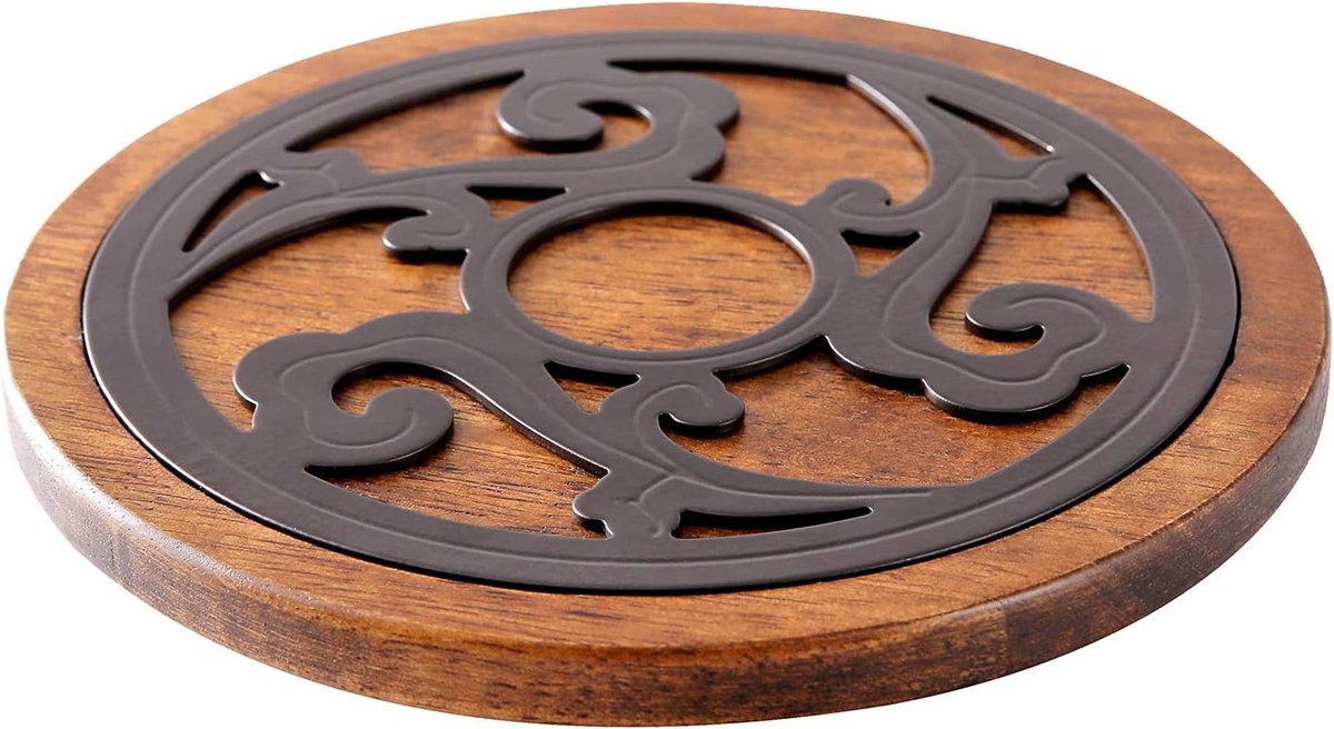 Thijox - Onderzetter Hittebestendig van Hout en Metaal, Antislip Rond 20 cm, Voor Hete Potten en Pannen, Modern Design voor Keuken en Eettafel