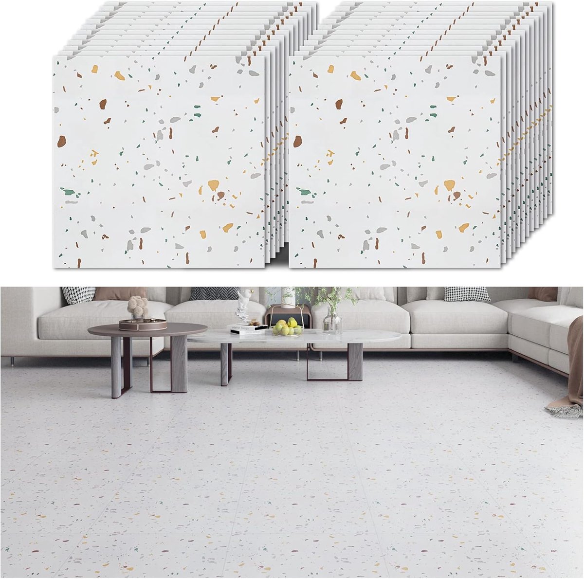 SnelShoppen - Peel and Stick Vinyl Vloertegels - 24 Stuks Terrazzo Tegels - Waterdichte Zelfklevende Vloeren voor Keuken, Badkamer en Woonkamer - Non-