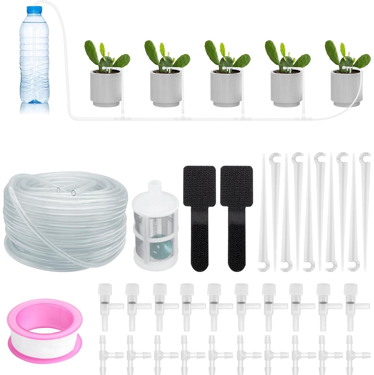 SnelShoppen - Micro Drip Irrigation Kit - 10m Druppelsysteem voor Tuin en Binnen - Automatische Watering met Controleklep, PTFE Tape en Kabelbevestige