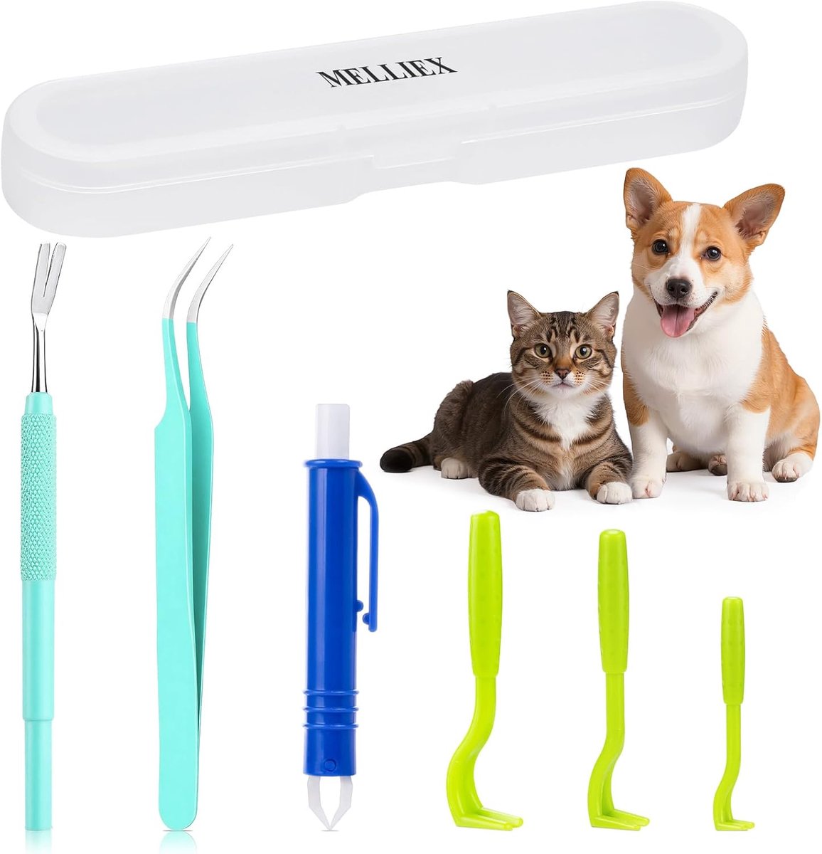 SnelShoppen - Tekentang Set van 6 Stuks - Roestvrij Staal en Kunststof - Tekenverwijderaar voor Honden, Katten en Mensen - Groene Doos voor Veilig Geb