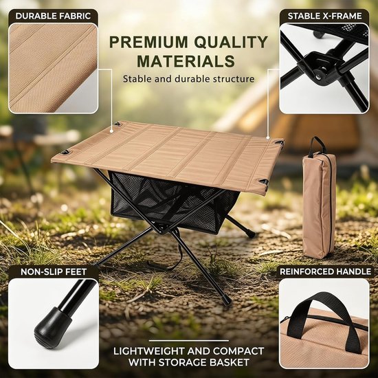 SnelShoppen - Opvouwbare Campingtafel Draagbaar met Draagtas en Netzak (60x40 cm) - Compacte Klaptafel voor Kamperen, Vissen, Picknicks en Outdoor Act van Snelshoppen — afbeelding 3