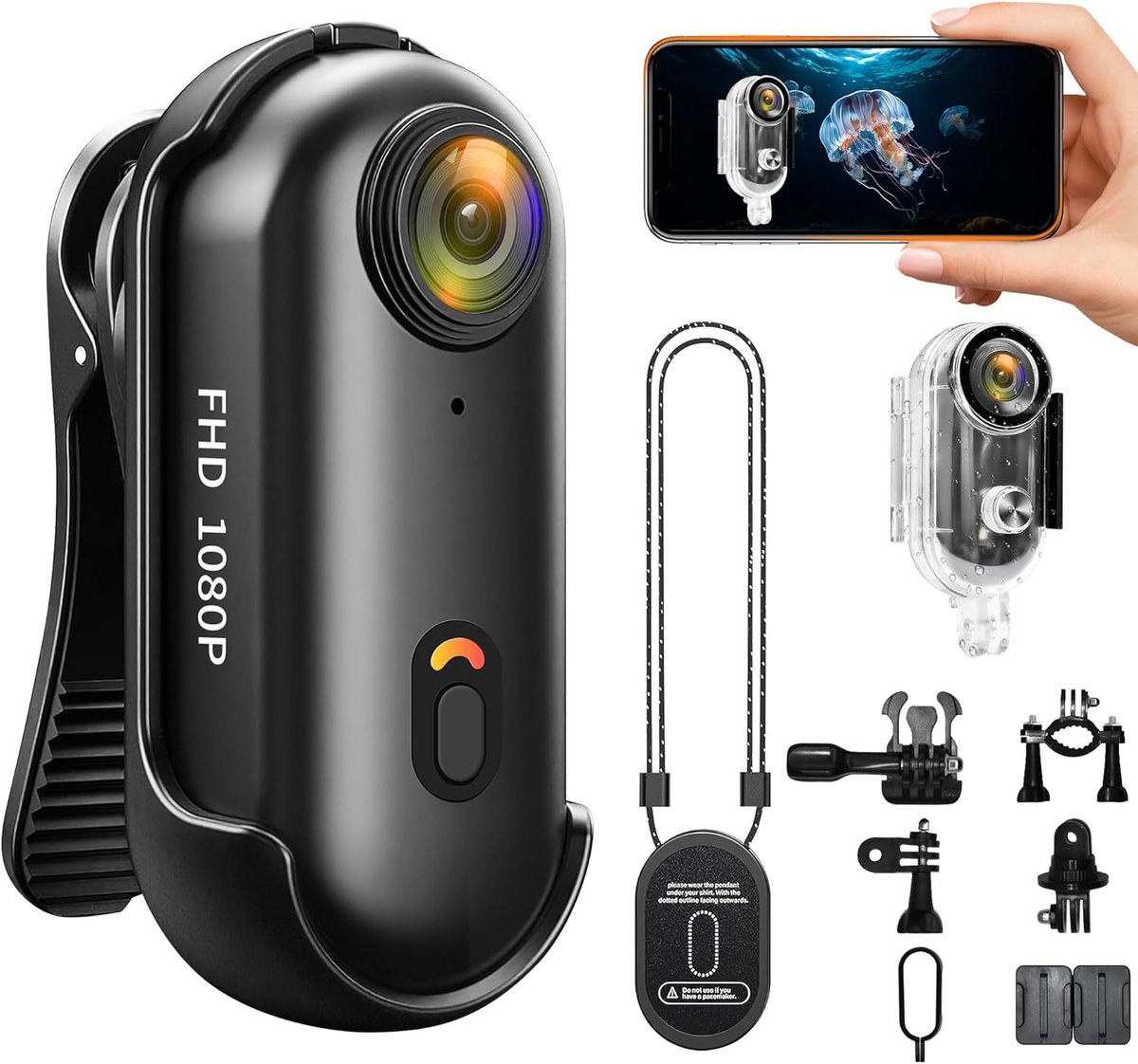 SnelShoppen - Multifunctionele Mini-Actiecamera 1080p Wifi, Waterdichte Bodycam, Draagbare Magnetische Mini-Camera, Duimgroot, Ideaal voor Camping, Fe
