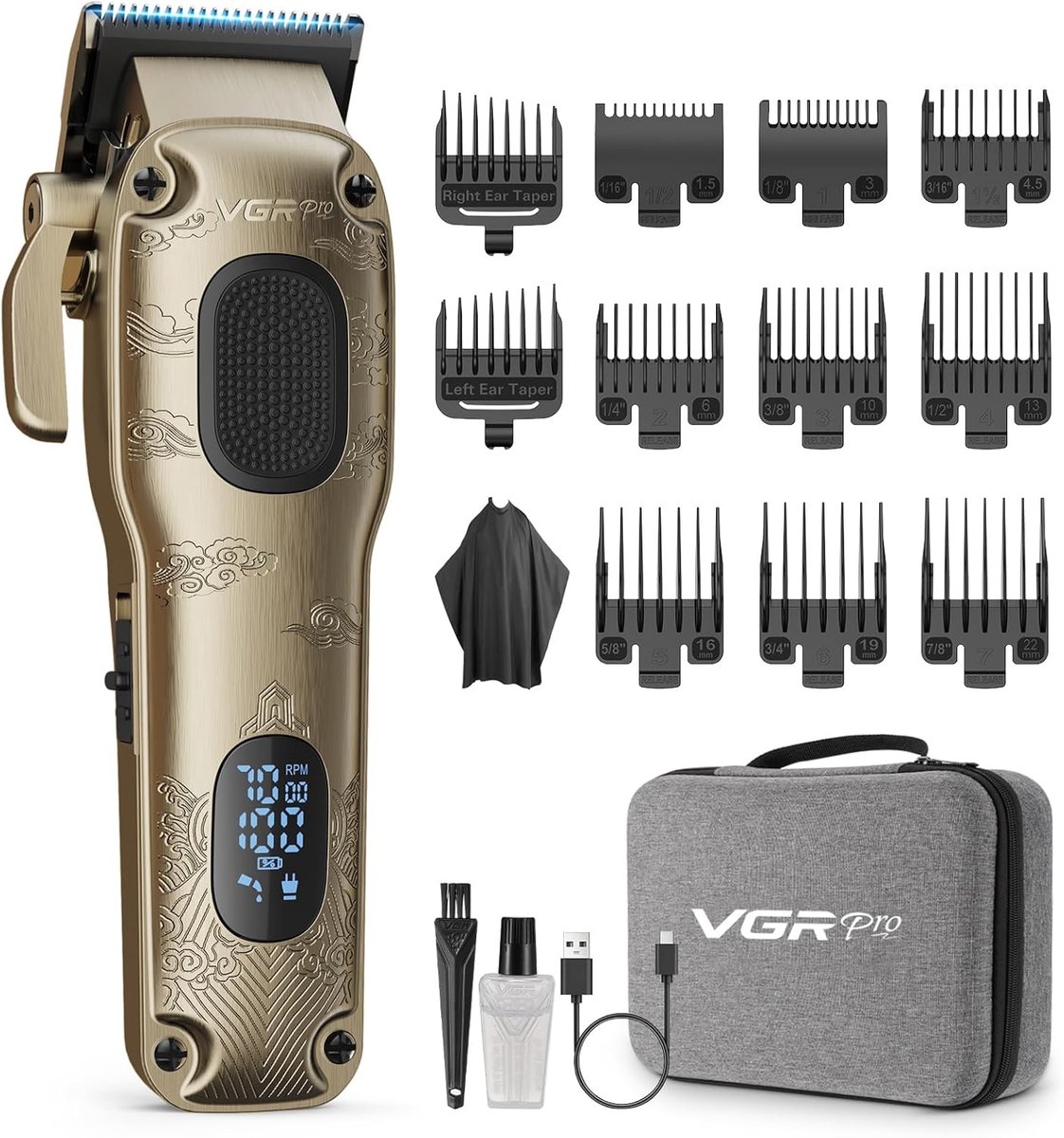 SnelShoppen - Professionele Draadloze Tondeuse voor Mannen - Haar Clipper met LED Batterijdisplay - Perfect voor Thuis en Kapper - Gouden Kleur - Idea