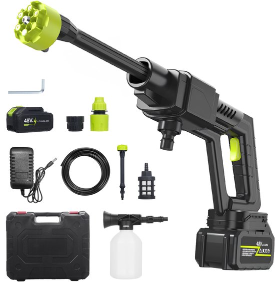 Accu Hogedrukreiniger - 300W - 30 Bar - 2x 1500mAh Accu - 6-in-1 Sproeikop - 5m Slang voor Auto Tuin en Terras — afbeelding 3