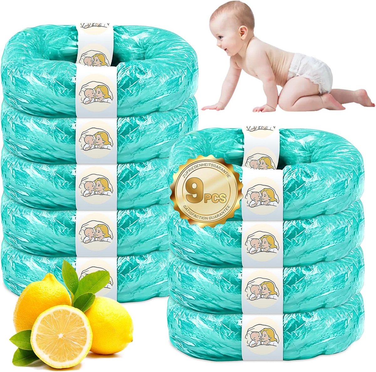 SnelShoppen - 9 stuks geurdichte navulcassettes voor luieremmers en kattenbakemmers, duurzaam en compatibel met de meeste modellen, ideaal voor ouders