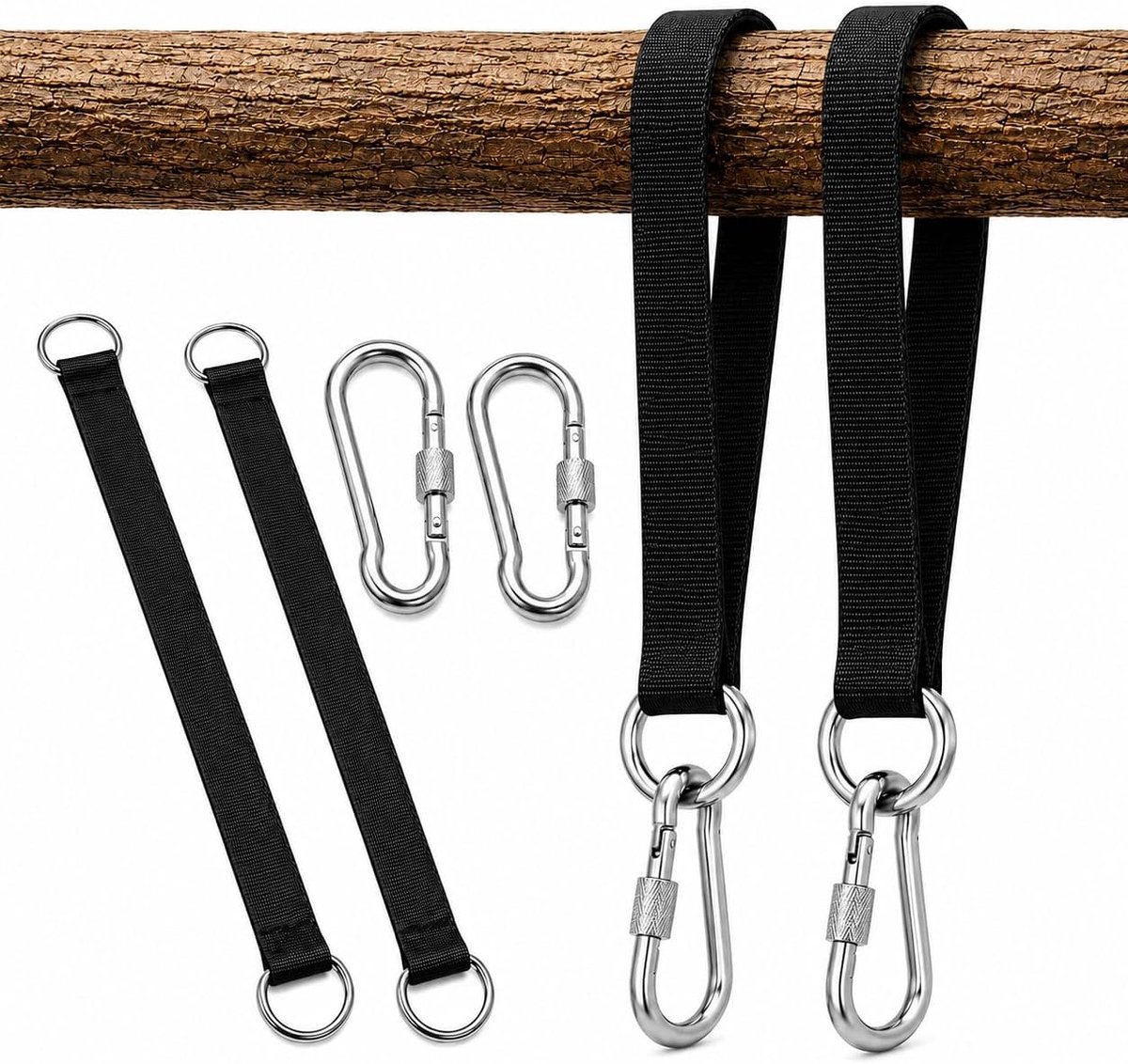 SnelShoppen - 2 Stuks Schommelbevestiging 50x3,2 cm met Karabijnhaak en D-Ring, Duurzame Polyester Ophangset voor Hangmatten, Schommels, Tuinschommel,