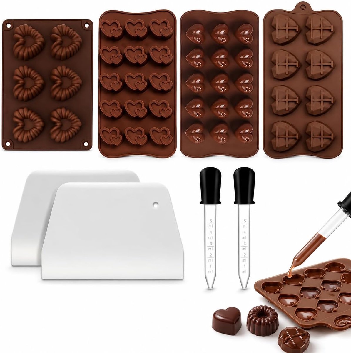 SnelShoppen - Hartvorm Siliconen Chocoladevormen Set van 4 Stuks - Perfecte Gummy Snoepvormen voor Valentijn, Feestjes en Keuken - Flexibel en Herbrui