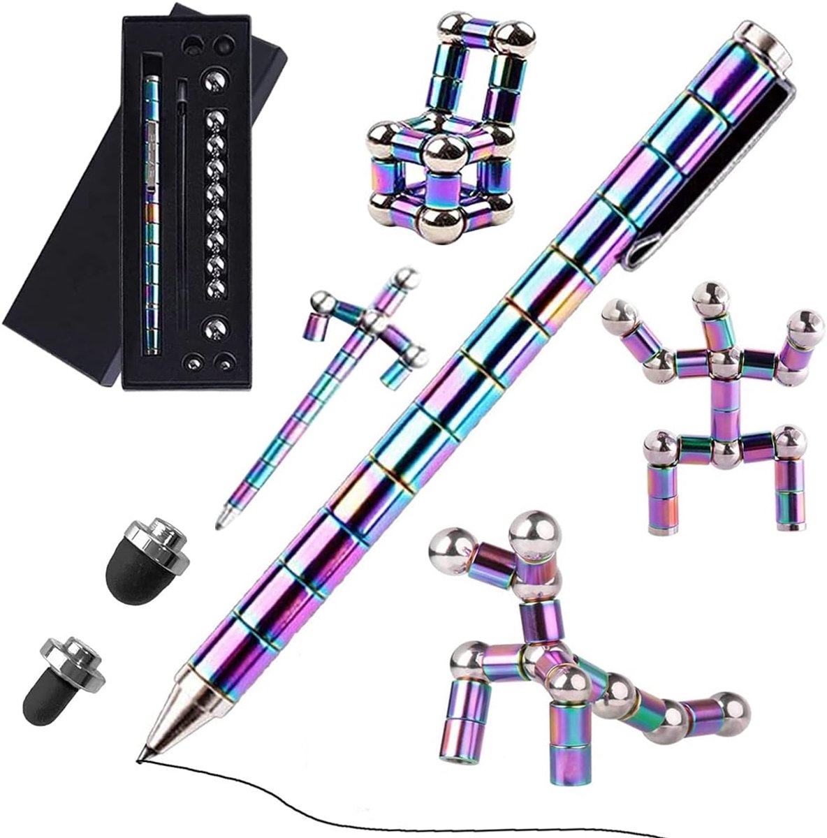 SnelShoppen - Magnetische Fidget-Pen, Zwaartekrachtpen, Balpen met Magneten, Regenboogkleur, Perfect Cadeau voor Vrienden, Ideaal voor Thuis en Op Kan