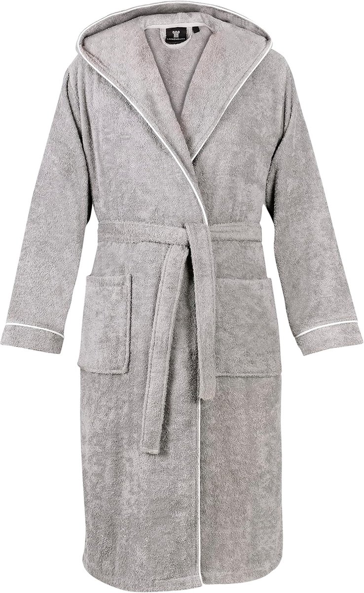 SnelShoppen - Heren Badjas Lang 100% Katoen Grijs - Badstof met Kap - Comfortabel en Absorberend - Maat M, L, XL, XXL, 3XL - Premium Kwaliteit - Voor