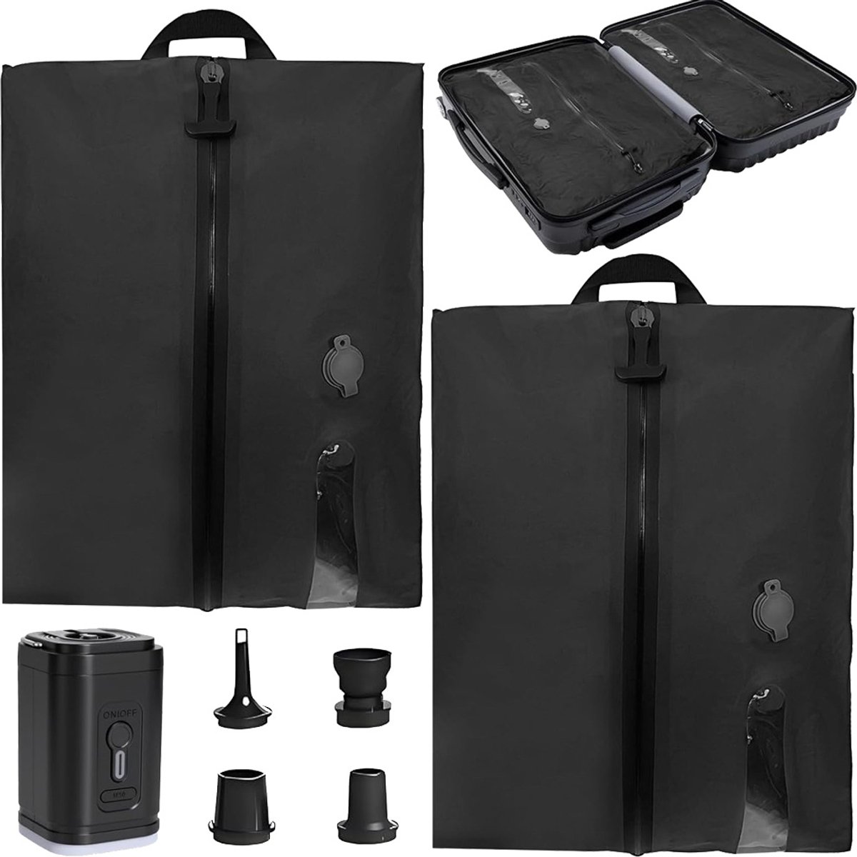 Oemmn 2 stuks professionele vacuüm compressiezak voor bagage, herbruikbare vacuümzak, ruimtebesparende reiszak, vacuüm afgesloten opbergzak Zwart