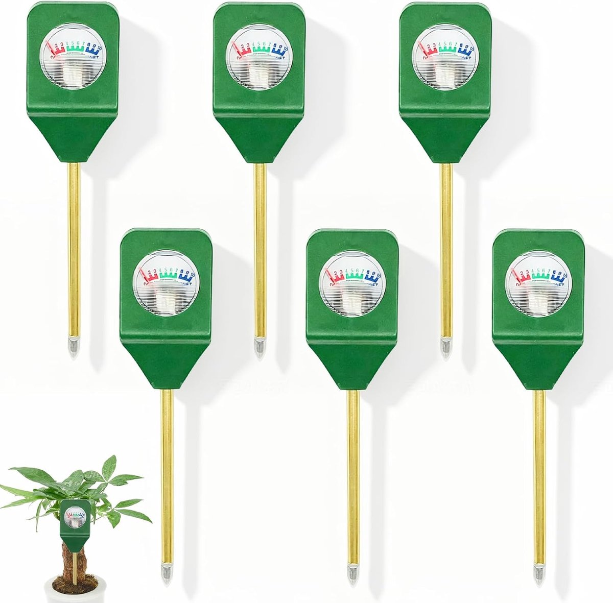 SnelShoppen - Vochtmeter voor Planten 3 in 1 - Bodemtester met pH, Temperatuur en Lichtmeting - Ideaal voor Tuinieren, Gazon en Landbouw - Set van 6 S