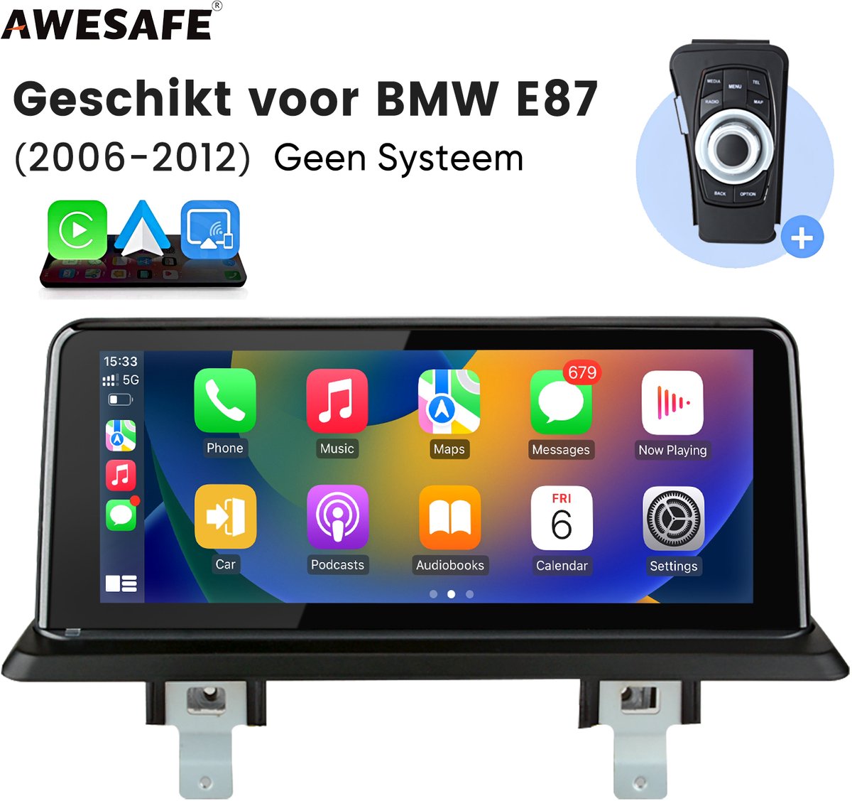 Awesafe Autoradio - Geschikt voor BMW 1 Serie E81 E82 E87 E88 2006 t/m 2012 - Linux Systeem - Draadloos CarPlay & Android Auto - Bluetooth WIFI - Radio Scherm - 10.25 Inch Multimedia Touchscreen - 2006 2007 2008 2009 2010 2011 2012