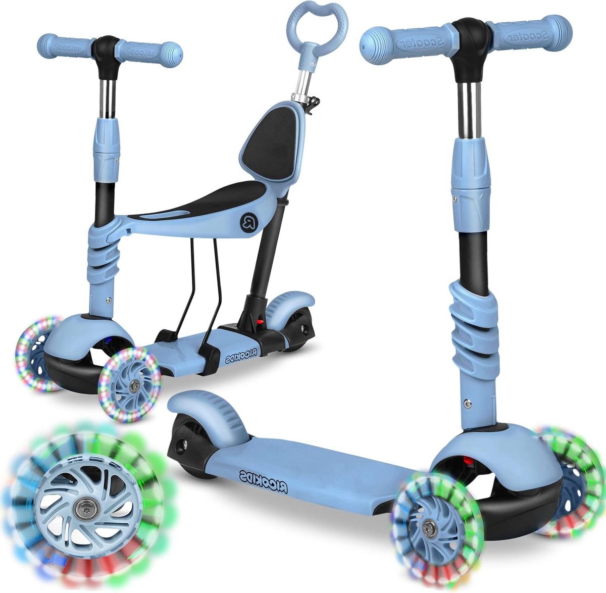 Driewieler Kinderen - Loopfiets Step - Buiten Spelen - 3-in-1 Functie - Tot 30kg - Grijsblauw