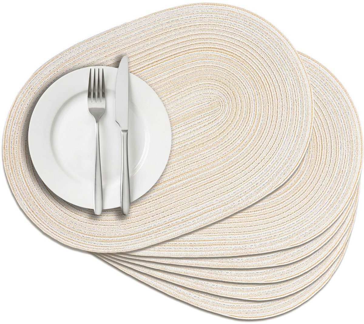 6 Stuks Placemats - Onderzetters - Ovaal Placemat - 45x30 cm - Hittebestendige Wasbare Tafelmats - Beschermt Tegen Vlekken en Hitte - Voor Binnen en Buiten - Wit