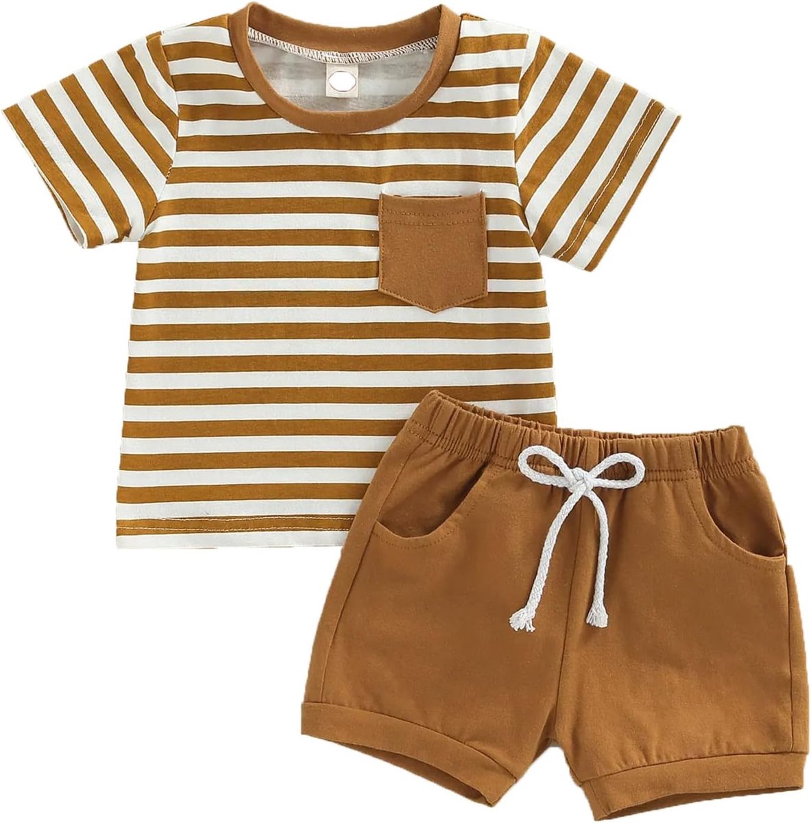 SnelShoppen - Babykleding jongens 2-delig trainingspak, casual korte mouwen T-shirt en gestreepte joggingbroek/shorts, perfect voor spelen en feestjes