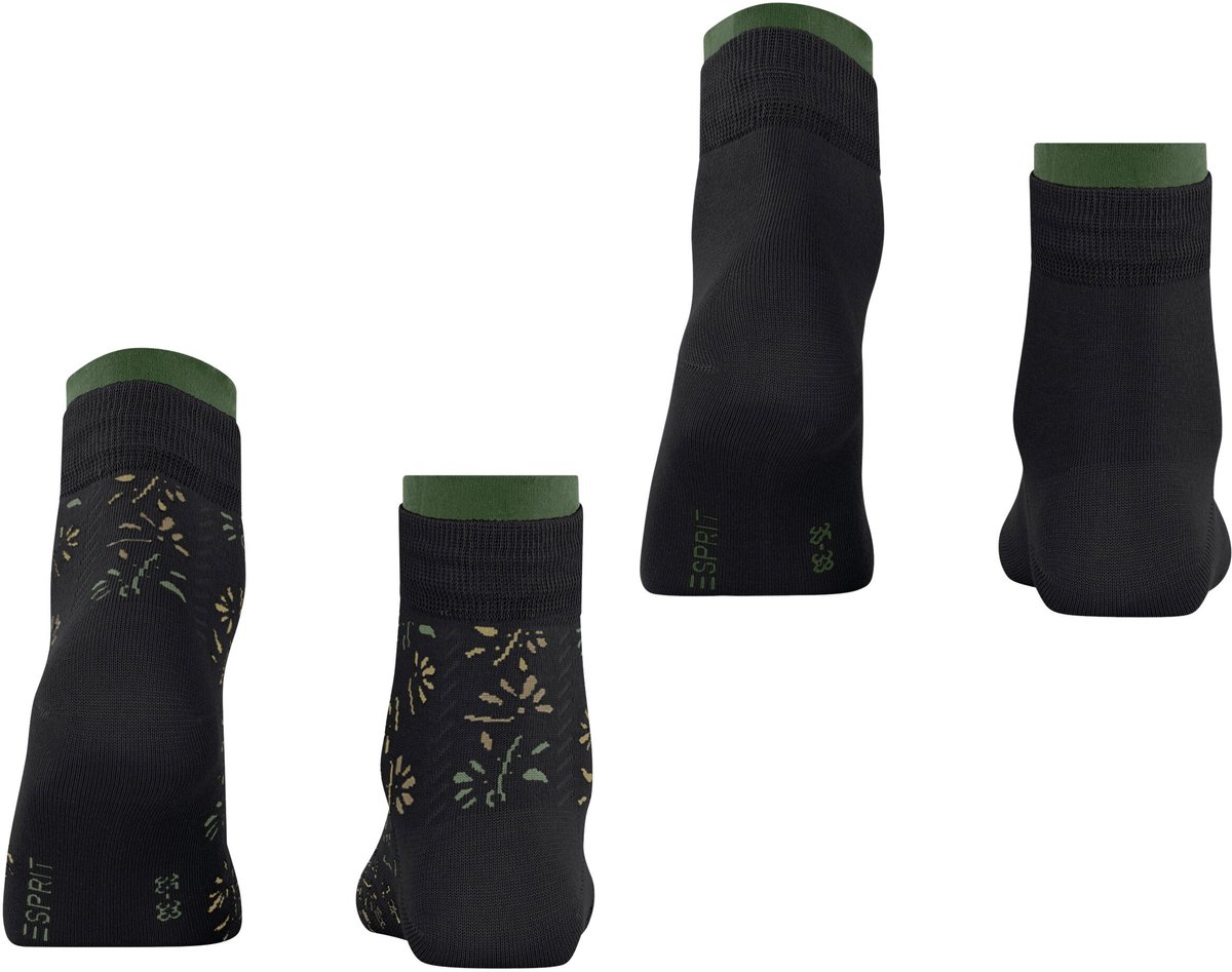Esprit Soft Blooms 2 Pack gedessineerd katoen multipack sokken dames zwart - maat 39-42