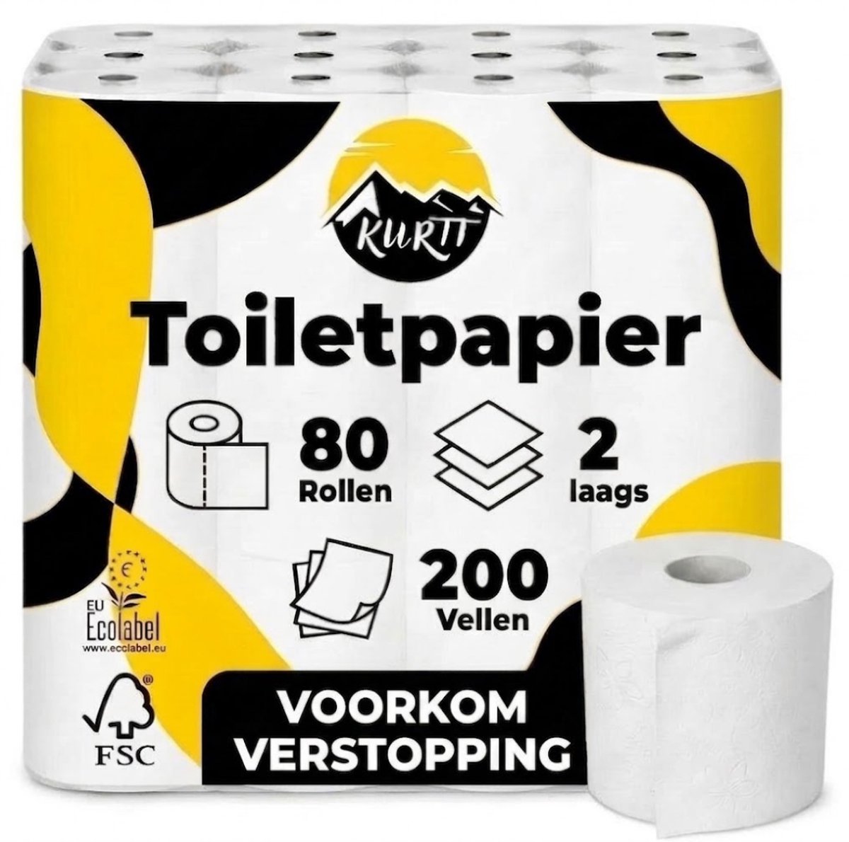 KURTT - 80 rollen Wc papier (2-laags) Extra Zacht Cellulose 200 vellen per rol - Ecolabel, FSC Certified, wc papier Voordeelverpakking