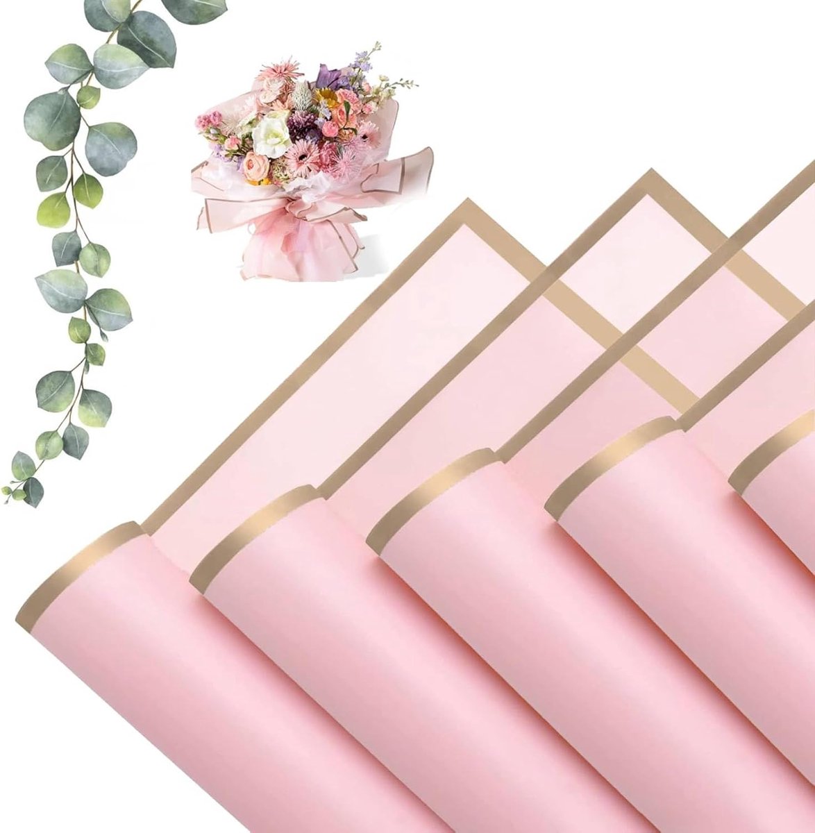 SnelShoppen - Waterproof Floral Paper - 20 Vel - Geschenkpapier met Gouden Rand - Bloemenpapier voor DIY Knutselprojecten - Bruiloft en Verjaardag Cad