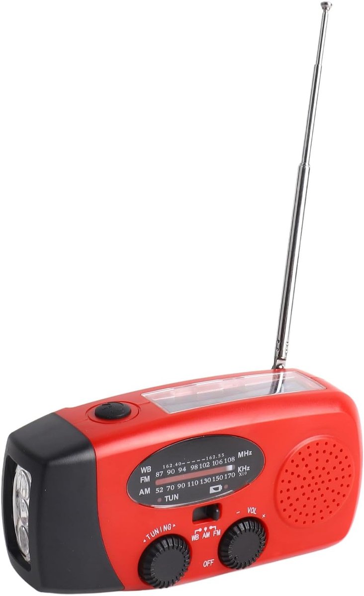 SnelShoppen - Solar Hand Crank Emergency Radio met LED Licht voor Noodgevallen, Oplaadbare Powerbank, 1200mAh, ABS Plastic, Multifunctioneel voor Camp