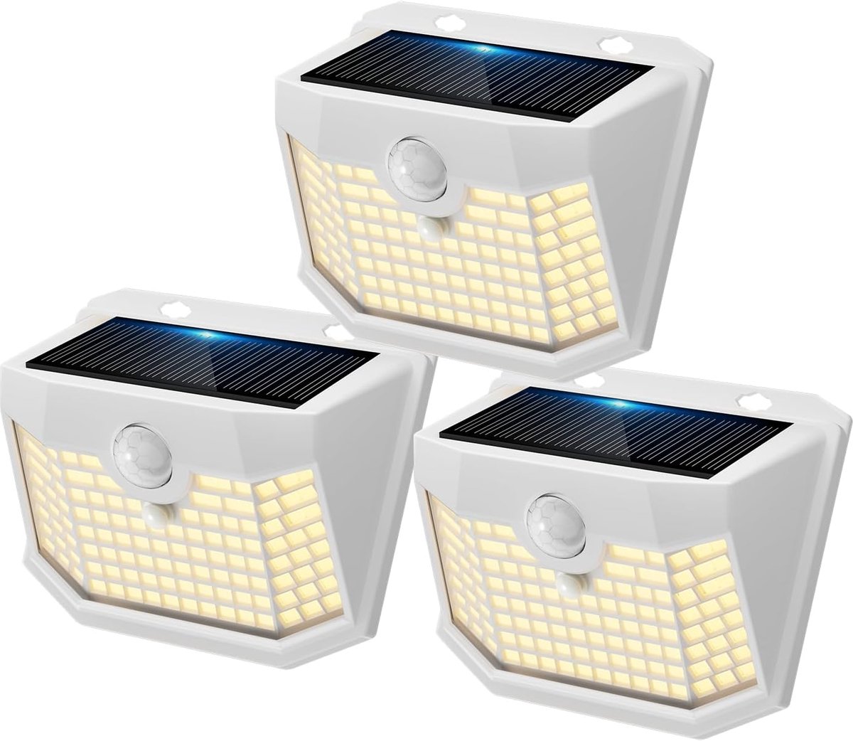SnelShoppen - 3x Draadloze Solarlampen Buiten met Sensor, 120LEDs, IP65 Waterdicht, 3 Verlichtingsstanden, Brede Hoekverlichting, Tuinverlichting, War