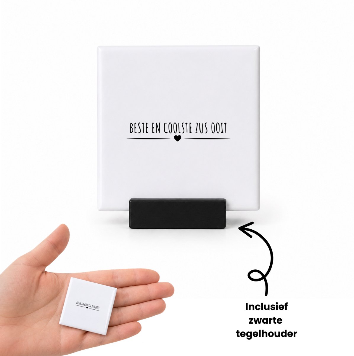 Hacebo Beste en coolste zus ooit tegeltje met tegelhouder - Zus - cadeau zus - tegeltjes met tekst - Leuk cadeau voor je zus om te geven - verjaardag zus - spreuktegels - 4.8x4.8 CM Wit