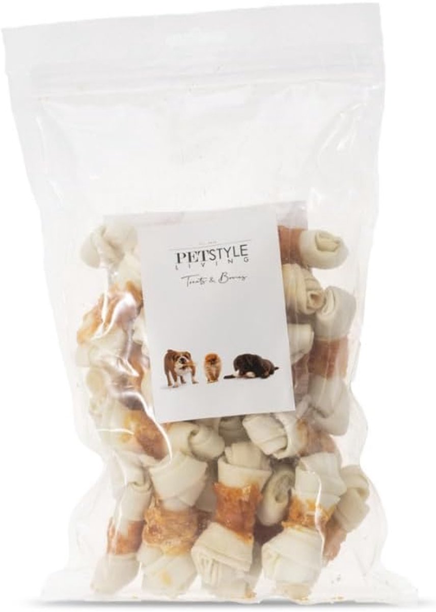 SnelShoppen - Knotted Bones met Kip - Hondensnacks - 7,5 cm - 25 Stuks - Laag in Vet - Hoogwaardige Eiwitten - Kauwsnack voor Tandverzorging