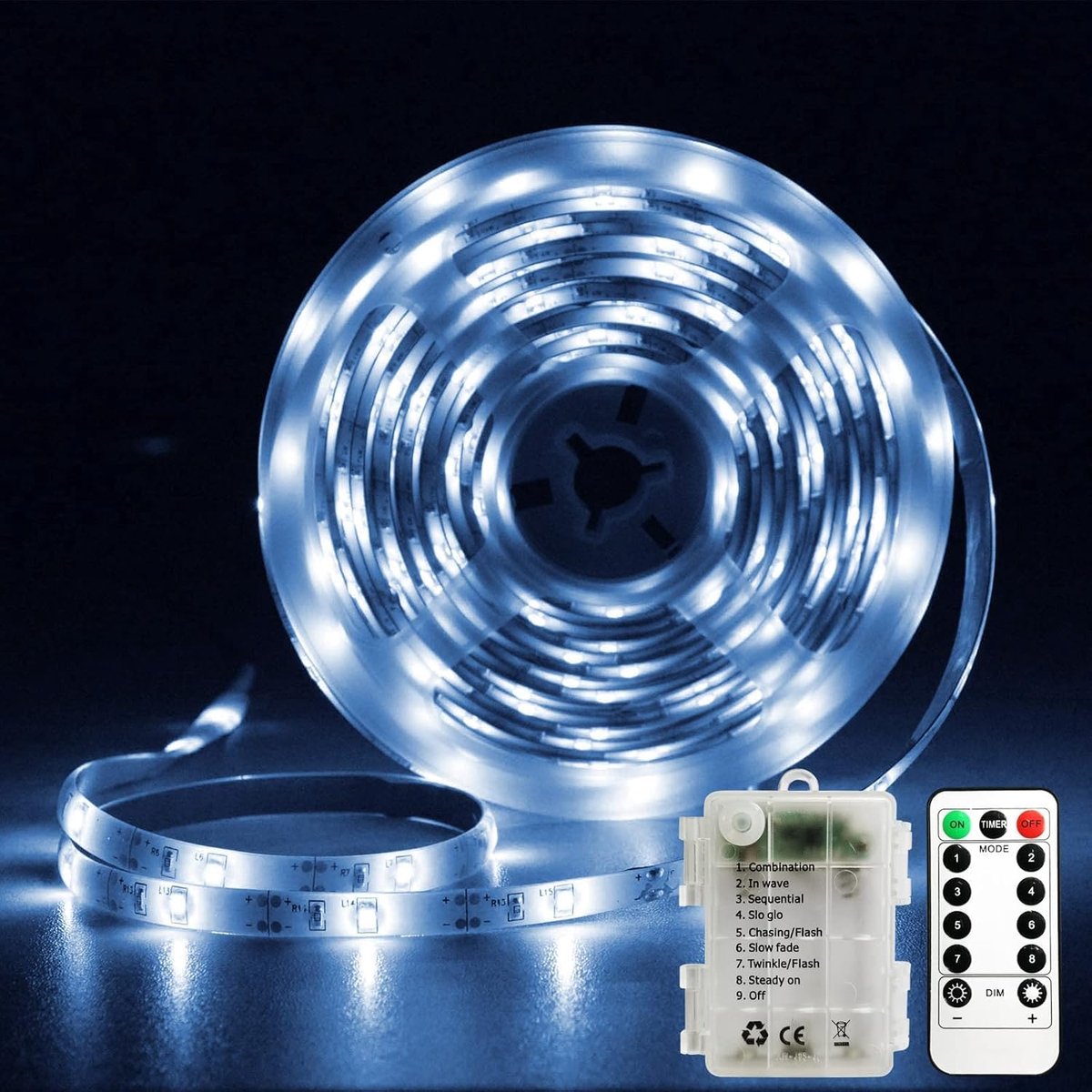SnelShoppen - LED Strip 3 Meter - Batterij Aangedreven, Zelfklevend, Waterdicht, 8 Modi, Timer, Afstandsbediening, Flexibel en Op Maat Te Snijden, Kou