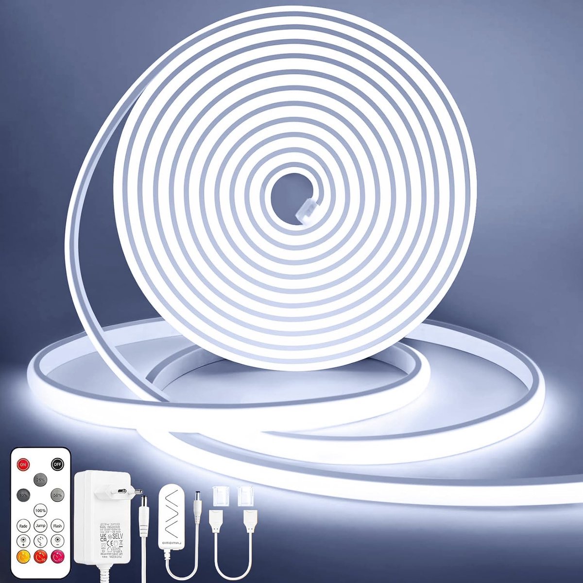 SnelShoppen - Dimbare LED Strip 5m, Waterdicht en Flexibel, 6000K Neon Lichtstrip met Afstandsbediening, Perfect voor Slaapkamer, Keuken, Buiten, DIY