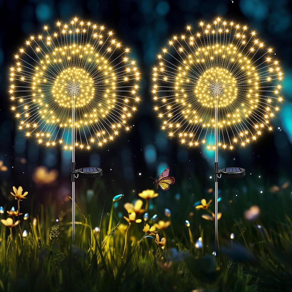 SnelShoppen - Solar Tuinverlichting 105 LED Decoratief - Waterproof Koper Draad - Warm Wit - 2 Stuks - Voor Buiten, Tuin, Kerst, Feest