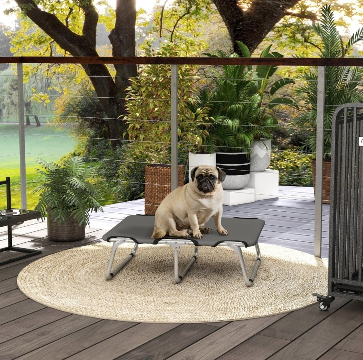 DESMIU Hondenligbed – Opklapbaar En Verhoogd – 71 x 58 x 20 cm – Staal En 600D Oxford-weefsel – Grijs – Voor Kleine Honden